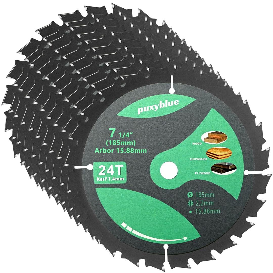 10 Pack 7-1/4 Inch 24T Circular Saw Blades Fine Finish with 5/8" Arbor ATB Framing Saw Blades for Cutting Softwood Hardwood Laminate Plywood Chipboard Panels FRP MDF by puxyblue