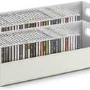 Stock Your Home 2- Pack CD Storage Box, Organizer Shelf for Movie Cases, DVDs, Cassette Tape Display Stand, Disc Holder Can Store Up to 40 CDs, Faux Leather (White with White Interior)
