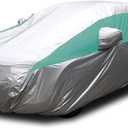 Titan Brilliant Color Poly 210T Car Cover for Sedans 186-202". Waterproof, UV Protection, Scratch Resistant, Driver-Side Zippered Opening. Fits Camry, Accord and More. (Silver with Turquoise Stripe)
