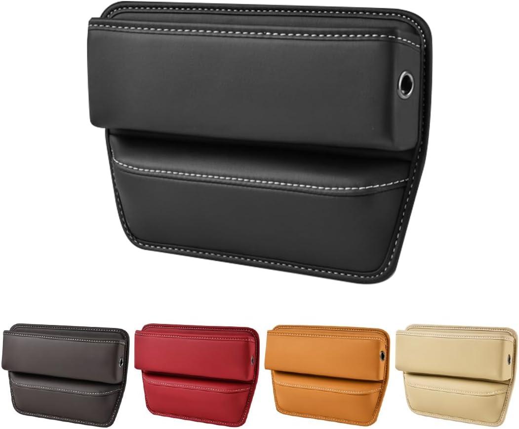 Kewucn Car Seat Gap Organizer, Adjustable Leather Front Seat Gap Filler Storage Box, Multifunctional Auto Console Side Pocket Organizer for Phone Glasses Key Card, Car Accessories (Black)