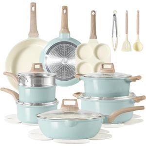 CAROTE 21-Piece Ceramic Pots and Pans Cookware Set, Non Stick Induction Cook Ware Kitchen Cooking Set Non-Toxic Health, PFAS Free