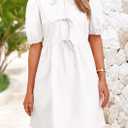 PRETTYGARDEN Womens 2025 Summer Casual Short Sleeve Dresses A Line Bow Tie Front Babydoll Loose Cute Mini Dress with Pockets (White,Medium) (White, M)