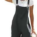Ailoqing Womens Cotton Linen Short Overalls Casual Summer Bib Shortalls Rompers with Pockets, M