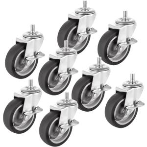 STARVAST Caster Wheels 3 Inch Heavy Duty Threaded Stem Casters, 3/8"-16x1" (Diameter 3/8", Length1-1/2") Threaded Stem Casters Swivel Casters, Set of 8 Castor Wheels for Cart, Furniture, Shelving
