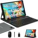 POWMUS 2025 Latest Android 14 Tablets,10 Inch Tablet with 24GB RAM 128GB ROM Expand 1TB,8000mAh Battery, FHD LCD Screen,Support 5G WiFi/BT5.0/GPS, 2 in 1 Android Tablet with Keyboard Gray