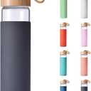 20 Oz Borosilicate Glass Water Bottles with Silicone Sleeve BPA Free, Dishwasher Safe - Reusable Clear Glass Drinking with Leak Proof Bamboo Lid | Perfect Gym Water Bottles for Men & Women (Charcoal Grey)