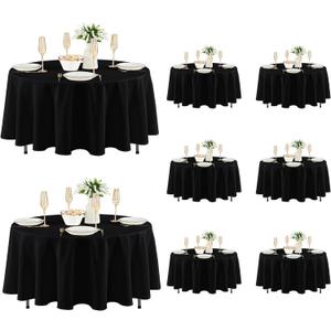 Fitable 8 Pack Round Tablecloths: Stain Resistant Wrinkle Free Circle Table Clothes, Washable Reusable Polyester Table Covers for Wedding Party Birthday Banquet Reception(Black, 84 Inch)