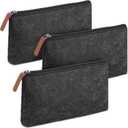 Mr. Pen- 3 Pc Black Felt Small Pen Case with Zipper, Office Supplies Canvas Pencil Bag