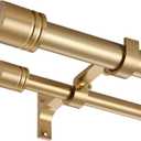 Double Curtain Rods 36-72 Inches for Windows, 1 Inch Diameter Adjustable Heavy Duty Drapery Rod with Aluminum Alloy Brackets and Finials, Modern Stylish Dual Curtains Rod, Brushed Gold