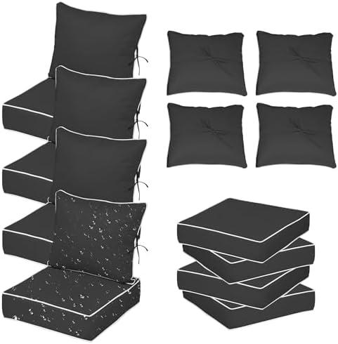 24X24 Inch Patio Cushion Covers Replacement, Water Resistant UV Resistant Polyester Outdoor Chair Patio Furniture Cushion Covers with Adjustable Straps, Hidden Zipper & Piped Edges,Black White Stripe