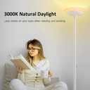 BoostArea Torchiere Floor Lamp, 24W Super Bright LED Standing Lamp, Stepless Dimmable Pole Lamp with 3000K Lighting, Glass Lampshade, 71Inch Tall Metal Modern Floor lamps for Living Room/Bedroom White