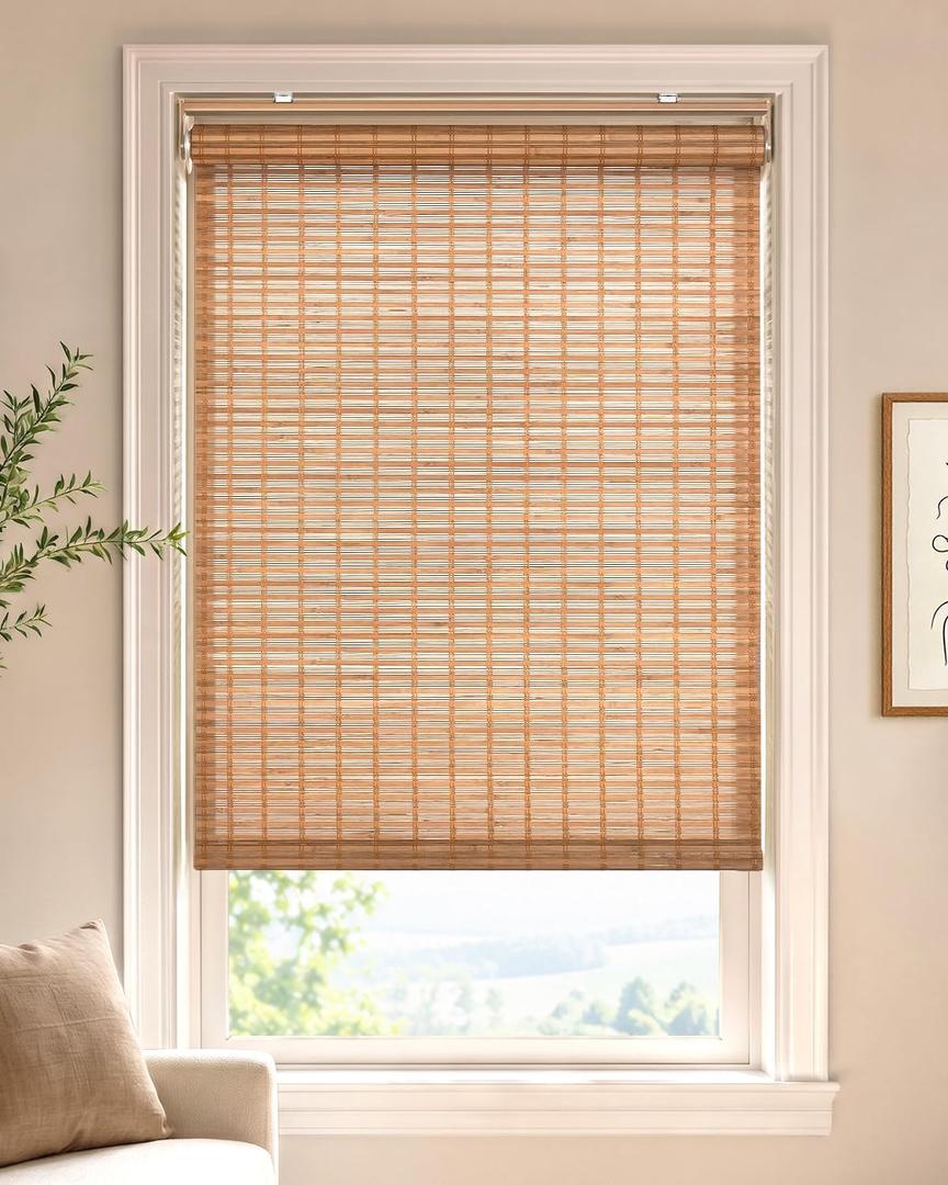 UNISHADES Cordless Bamboo Roller Shades, 27 3/4" W × 70" H - Squirrel