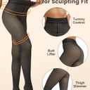 2 x Fleece Lined Sheer Tights Women, Black Skin Translucent Leggings Thermal Pantyhose Warm Stockings Tall (Medium)