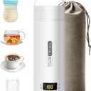 Electric Travel Kettle, Portable Kettle for Trave, Small Electric Tea Kettle, with 4 Variable Presets, Personal Hot Water Boiler, 450ML- 304 Stainless Steel (White