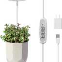 LORDEM Grow Light, Full Spectrum LED Plant Light for Indoor Plants, Height Adjustable Growing Lamp with Auto On/Off Timer 4/8/12H, 4 Dimmable Brightness, Ideal for Small Plants (White)