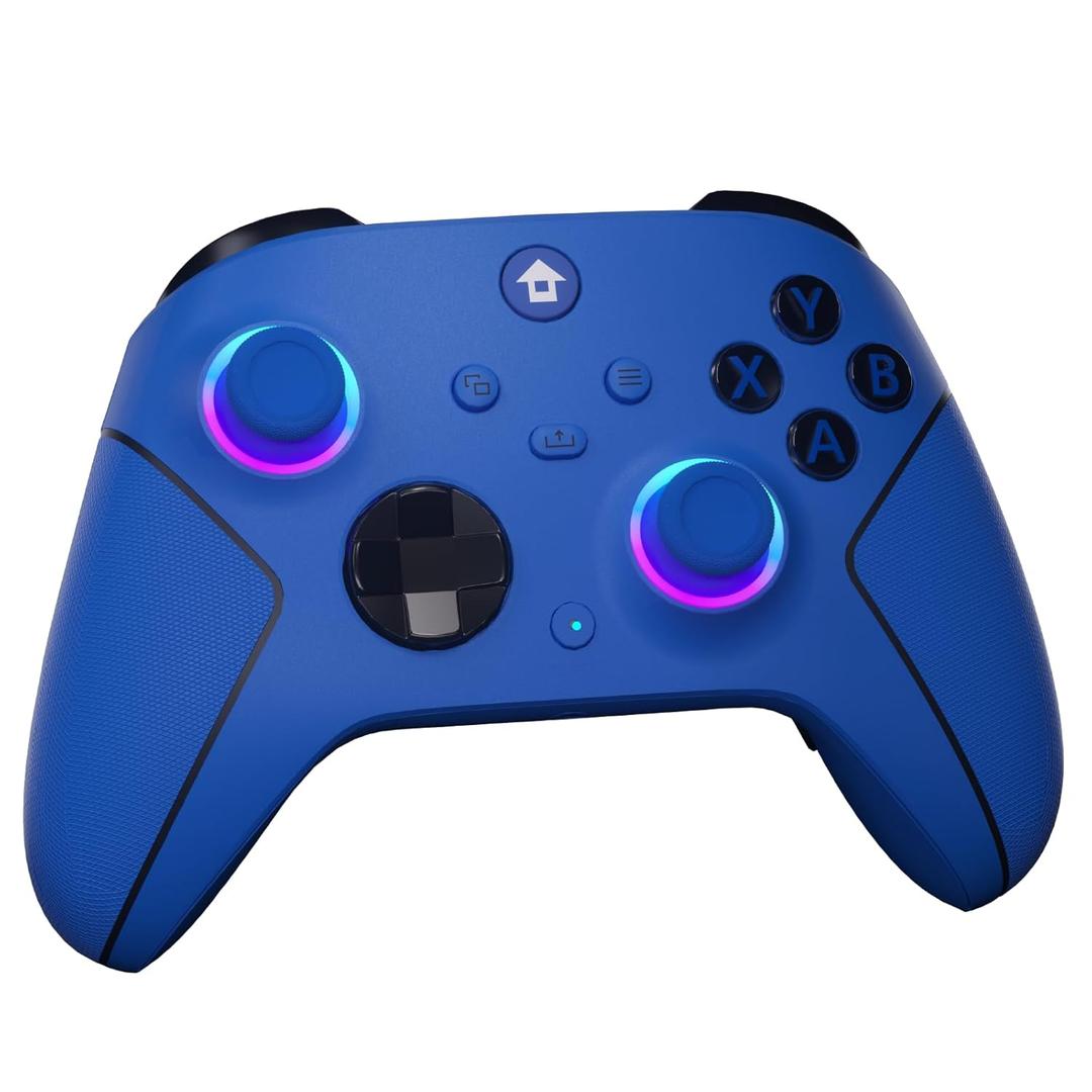 YUYIU Wireless 2.4GHz Controller with 7 Colors RGB Light for Xbox Controller, Xbox One Series X|S,Consoles,Steam PC Windows, with 1000mAh Battery/Dual Vib-ration/Turbo/Programmable, 3.5mm Audio Jack (BLUE)