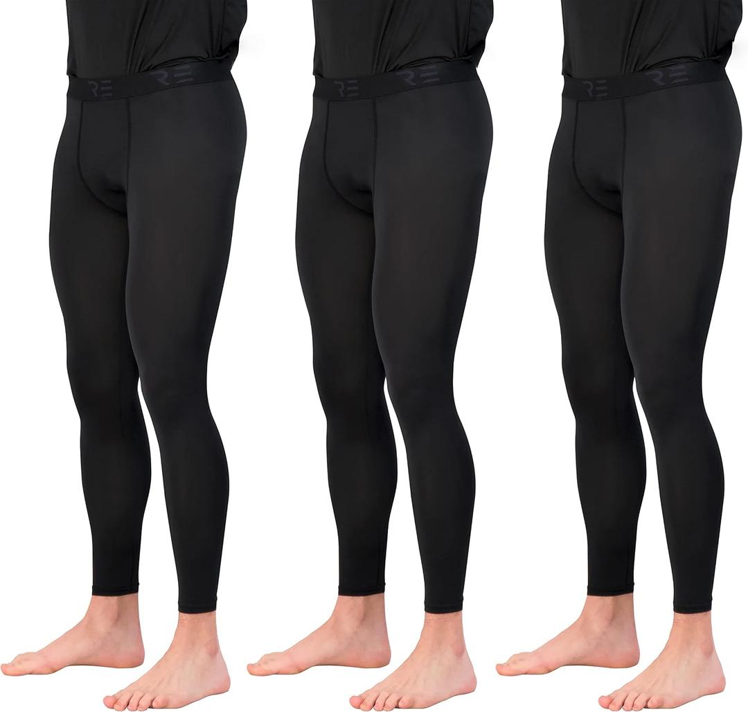 Real Essentials 3 Pack: Men's Active Compression Pants - Workout Base Layer Tights Running Leggings (Available in Big & Tall) (XL)