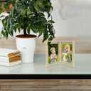 Golden State Art, Light Gold 6x8 Hinged Double Metal Frame - Floating Effect for 5x7, 4x6 or any Smaller Photos with Real Glass for Protection - Elegant Desktop Decor for Home or Office