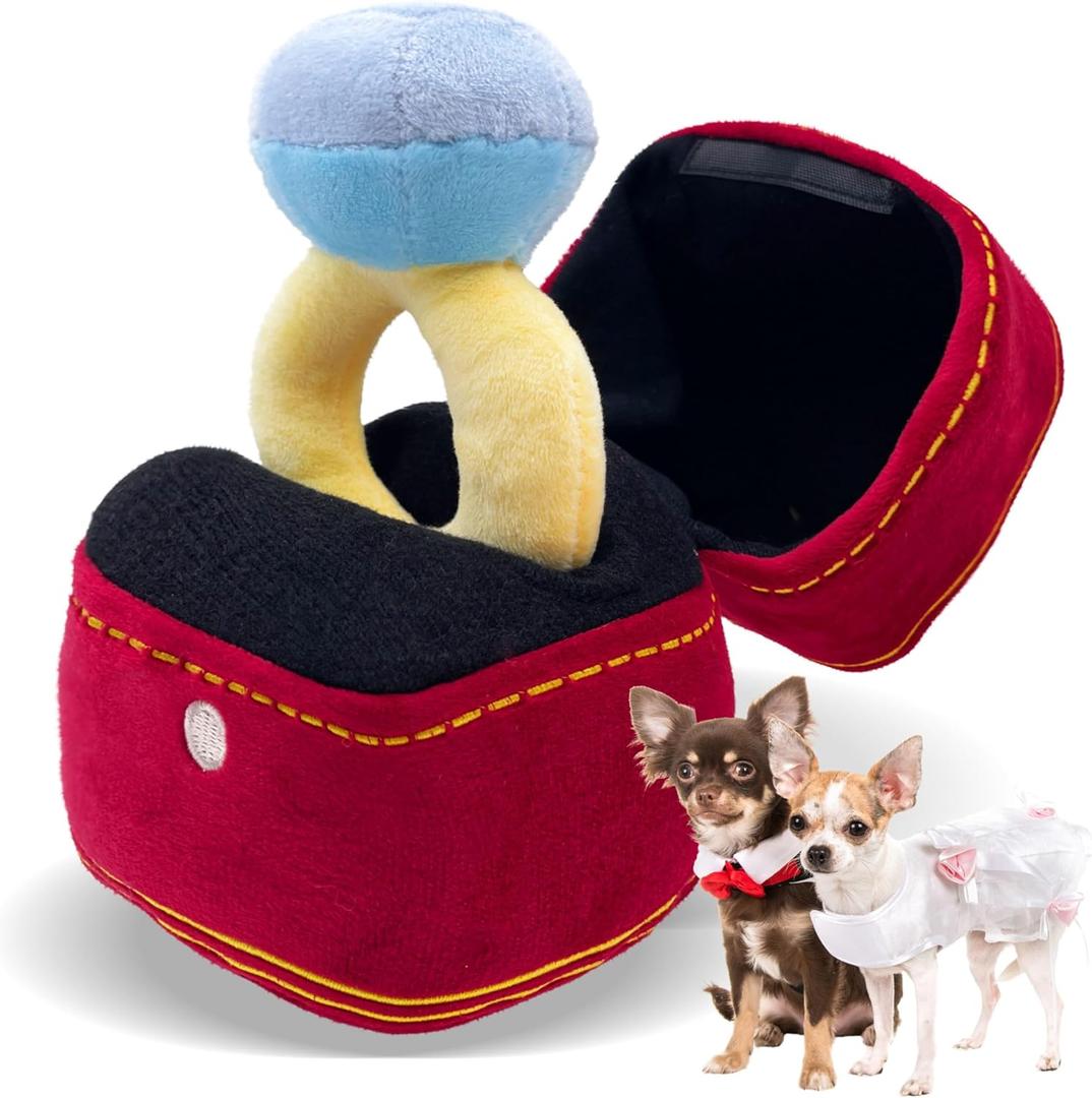 Dog Wedding Toy Engagement Plush Ring Box for Dog Birthday Gifts, Funny Plush Toys Squeaky Chew for Party Supplies Decorations