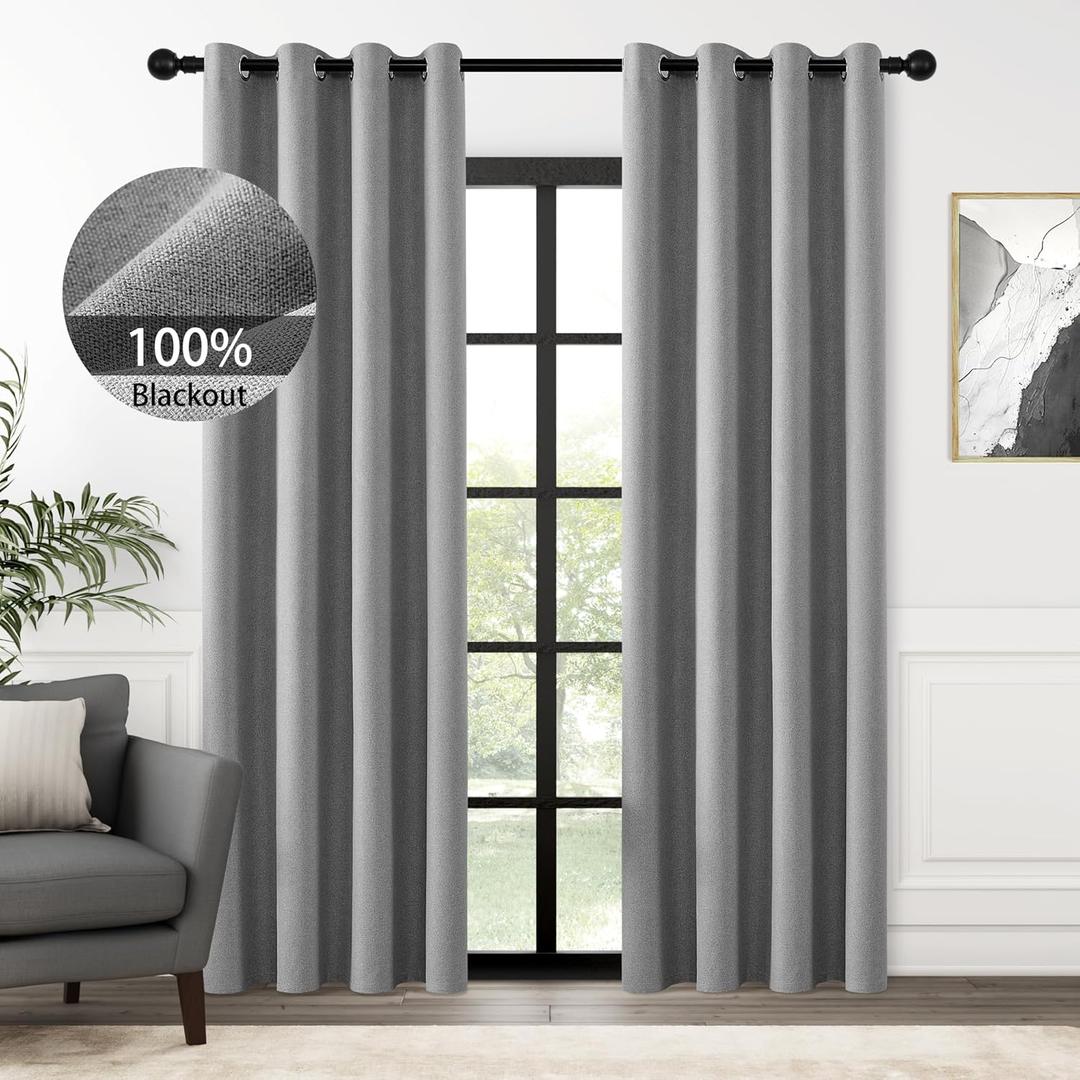 ChrisDowa 100% Blackout Grey Solid Curtains 84 Inches Long 2 Panels for Bedroom Living Room,Farmhouse Room Darkening Thermal Insulated Soundproof Grommet Top Window Treatment Drapes,52x84