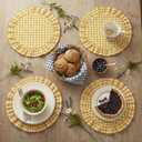 4 Pcs 15 Inch 100% Cotton Scalloped Round Placemats, Thin Yellow Gingham Place Mats with Ruffle, Washable Placemats Table Mats for Kitchen Dining Holiday Gatherings Decor