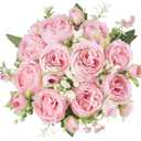 Mkono Peonies Artificial Flowers, Small Silk Flowers for Home Decor Indoor Fake Bouquet Faux Floral Arrangements Dining Table Centerpieces for Kitchen Party Decor Pink