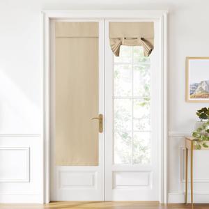 NICETOWN Farmhouse French Door Curtains for Window, Privacy Blackout Thermal Insulated Window Covering for Glass Door, Front Kitchen Curtain Tie Up Shade 22W x 72L Inches Long, 1 Panel (Biscotti Beige)