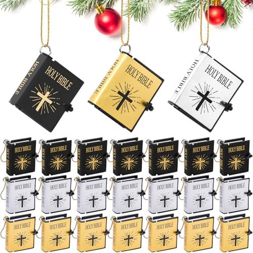Equsion 24 Pcs Christmas Hanging Ornaments Mini Holy Bible Books Christian Gifts Religious Hanging Decor for Xmas Tree Church Home Decorations