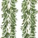 Recutms 2Pcs Artificial Olive Leaves Garlands 6.2Ft-Fake Hanging Silk Willow Leave Ivy Vines Faux Bayberry Leaf Twigs Greenery Rattan for Indoor Outdoor Wedding Birthday Party Home Garden Table Decor