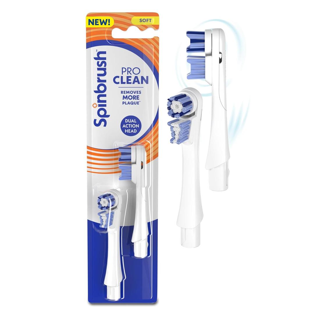 Spinbrush New PRO Clean Replacement Heads, Electric Toothbrush Refills, Soft Bristles, 2 Count (Light Blue)