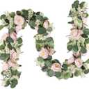 MAKHOT 2 Pcs Pink 6.6Ft Artificial Eucalyptus Flower Garland with Fake Rose Flower Vine Seeded Eucalyptus Leaves Greenery Garland for Wedding Table Backdrop Party Centerpiece Room Decor (Pink)