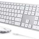 seenda Wireless Bluetooth Keyboard and Mouse Combo, SKM64-3 Rechargeable Slim Quiet Keyboard Mouse, 3 Multi-Device Connection, Compatible for Windows 11/10 PC Laptop Mac MacBook iPad, White Silver