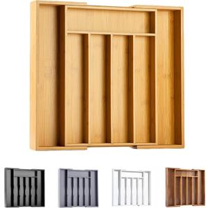 Bellsal Silverware Organizer Kitchen Drawer Organizer Expandable Bamboo Utensil Holder Cutlery Tray for Kitchen Utensil and Flatware Bedroom Office (7 Slots Expandable, Nature)