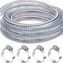 Frienda Heavy Duty Steel Wire Flexible Tubing with Fasteners PVC High Pressure Oil Drain Hose Tube Clear Wire Reinforced for Pond Marine Bilge Pump Garden Pool(6.6 Ft, 1-1/2Inch Id)