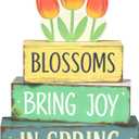 Spring Decoration Wooden Tiered Tray Decor  Tulip Blossoms Spring Stacked Block Sign with Floral Accent  Farmhouse Tabletop Spring Decor for Shelf Mantel Seasonal Home Display