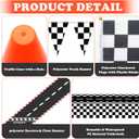 Race Car Party Decorations, AHIER 61 Pcs Set-12 Traffic Cones and 24 Racing Checkered Flags, 6.5Ft Racetrack Floor Runner and 9.8ft Checkered Race Track Banner, Tablecloth, Balloons and Ribbons