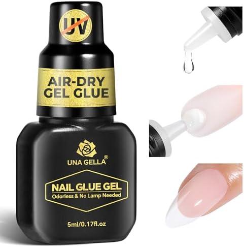 UNA GELLA Super Strong Gel Nail Glue for Press Ons: No U V Lamp Needed Glue Gel, Travel-Size 5ml Nail Adhesive for Press on Nails, Nail Tips&Acrylic Nails-Quick Dry, No Smell, Long-lasting