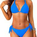 Women Halter Bikini Set - Two Piece Triangle Swimsuit Tie Bathing Suit 2025 Cute Swimwear (Medium, Black)