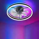 Smart Ceiling Fan with Light, 20'' Low Profile Ceiling Fan for Bedroom, RGB Ceiling Fans Works with Alexa, 4CCT Dimmable Modern Flush Mount Ceiling Fan with Music Sync&66 DIY Color Scenes,Black