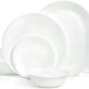 Corelle Vitrelle 38-Piece Service for 12 Dinnerware Set, Triple Layer Glass and Chip Resistant, Lightweight Round Plates and Bowls Set, Winter Frost White