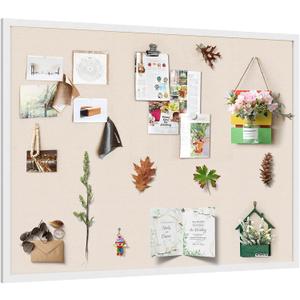 Miratino Large Bulletin Board 48x36 inch with Linen Cork Boards Wall Decor Hanging Pin Wood Framed Display Bulletin Cork Photo Picture Board Light for Room School Office 30-Pushpin White, 48"x36"-1 Pack