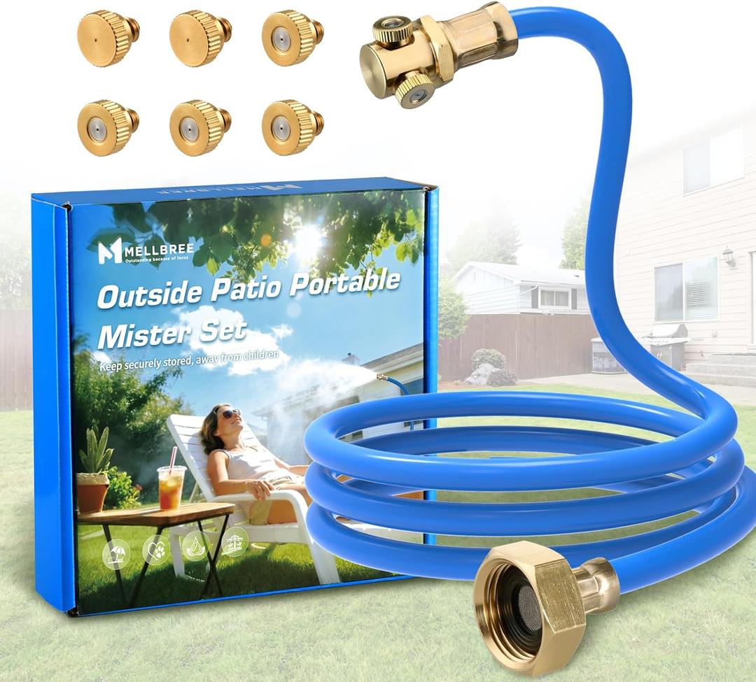 Mellbree Misters for Outside Patio, Standing Outdoor Hose Misting Cooling System, Portable Water Mister for Patio, BBQ, Pool, Garden, Bird Bath, Tanning, Mist Sprinkler for Plants, 80 Inch Blue