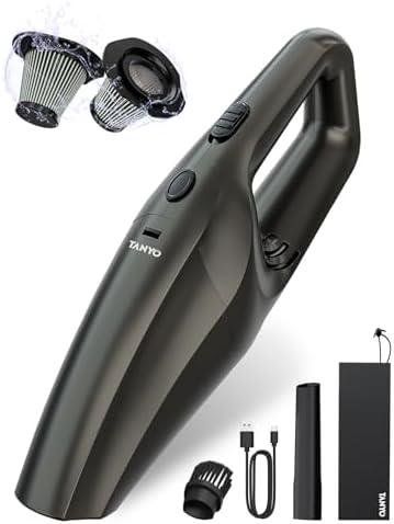 TANYO Car Vacuum Cleaner, Portable Handheld Car Vacuum Cordless with Strong Suction and 12000PA Brushless Motor, Rechargeable Mini Hand Held Vacuum with HEPA Filter for Home, Office Golden Black