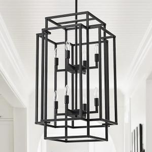 HHR 8-Light Black Lantern Tiered Pendant Light Fixtures, 32" H Foyer Lighting Fixtures, Farmhouse Chandelier for Dining Room Kitchen Island Foyer Entryway Living Room