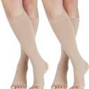 LIN PERFORMANCE Compression Socks for Women and Men Knee High Open Toe Medical Compression Stockings Varicose Vein Swollen legs Travel (Large, Beige/15-20mmhg/2prs)