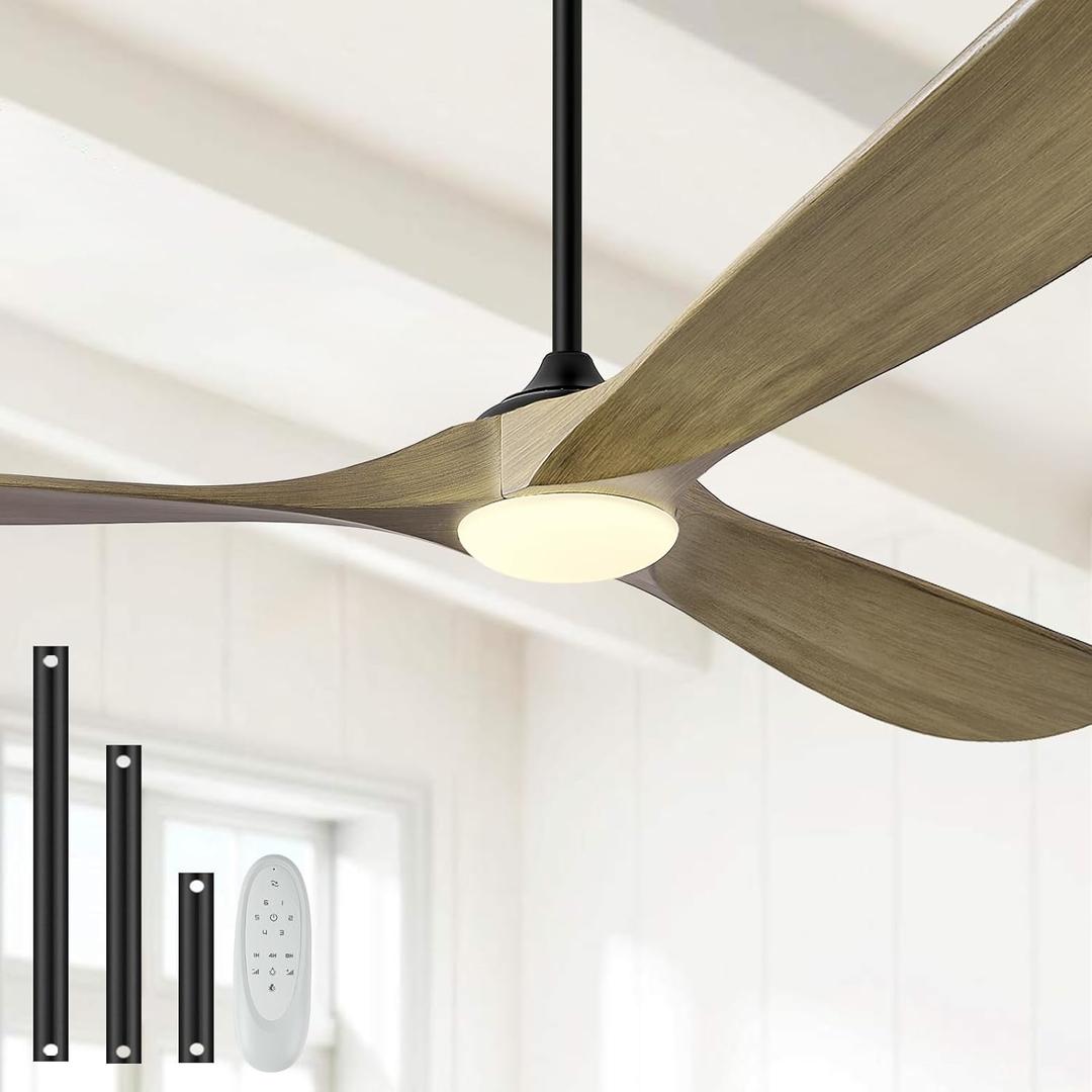 52 Ceiling Fans with Lights and Remote Control, Outdoor Ceiling Fan with Lights High CFM Quiet 3 Blade Wood Walnut Ceiling Fan, Bronze Gray