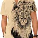 Lion Button Up Shirt Men Hawaiian Shirts Short Sleeve Summer Clothing, Animal Print, XL
