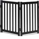 LZRS Freestanding Extra Wide Dog Gate 30 inch Tall - 4 Panels Solid Wooden Pet Gate for Doorways, Stairs, Hallways,Kitchens& Long Areas, Expandable & Foldable with Support Feet,Indoor Use,Black
