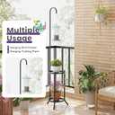 2-Tier Metal Plant Stand with Hanging Hook, Indoor Outdoor Plant Shelf, Heavy Duty Plant holder Rustproof Iron Multiple Plant Round Supports Rack for Planter Corner Garden Balcony Patio (Black)