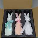 FestalMart Easter Decorations-3 Pack Flocked Bow Tied Bunny Set- Pastel Bunny Decor for Spring Home Shelf Mantel Table Windowsill Party Decor